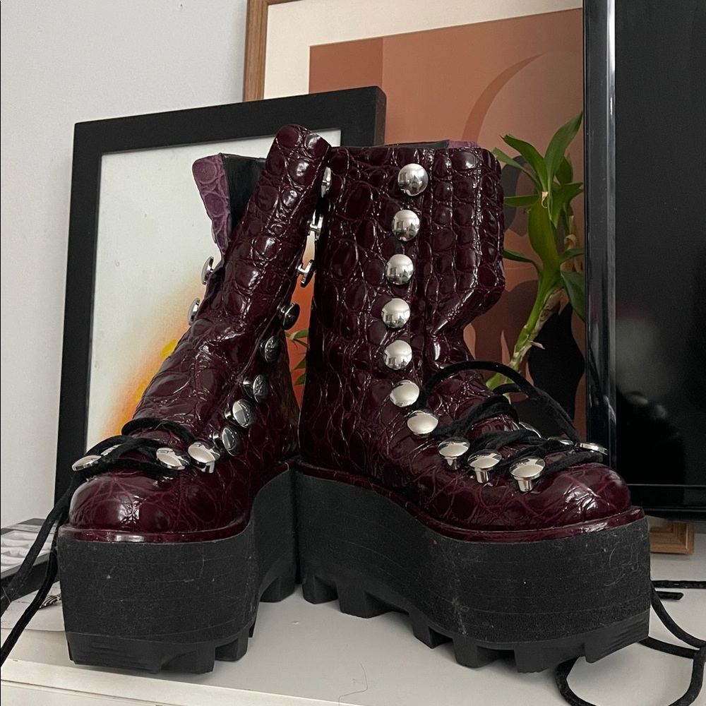 Alexander Wang Burgundy Lace-Up Platform Boots
